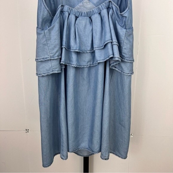 DO+BE Tunic Dress Womens M Blue Chambray Flowy Ruffle Open Back Summer Beach Top - Picture 7 of 10